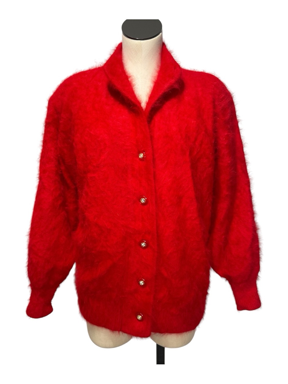 Misook angora blend mohair 80’s Red Button-Front Cardigan size medium